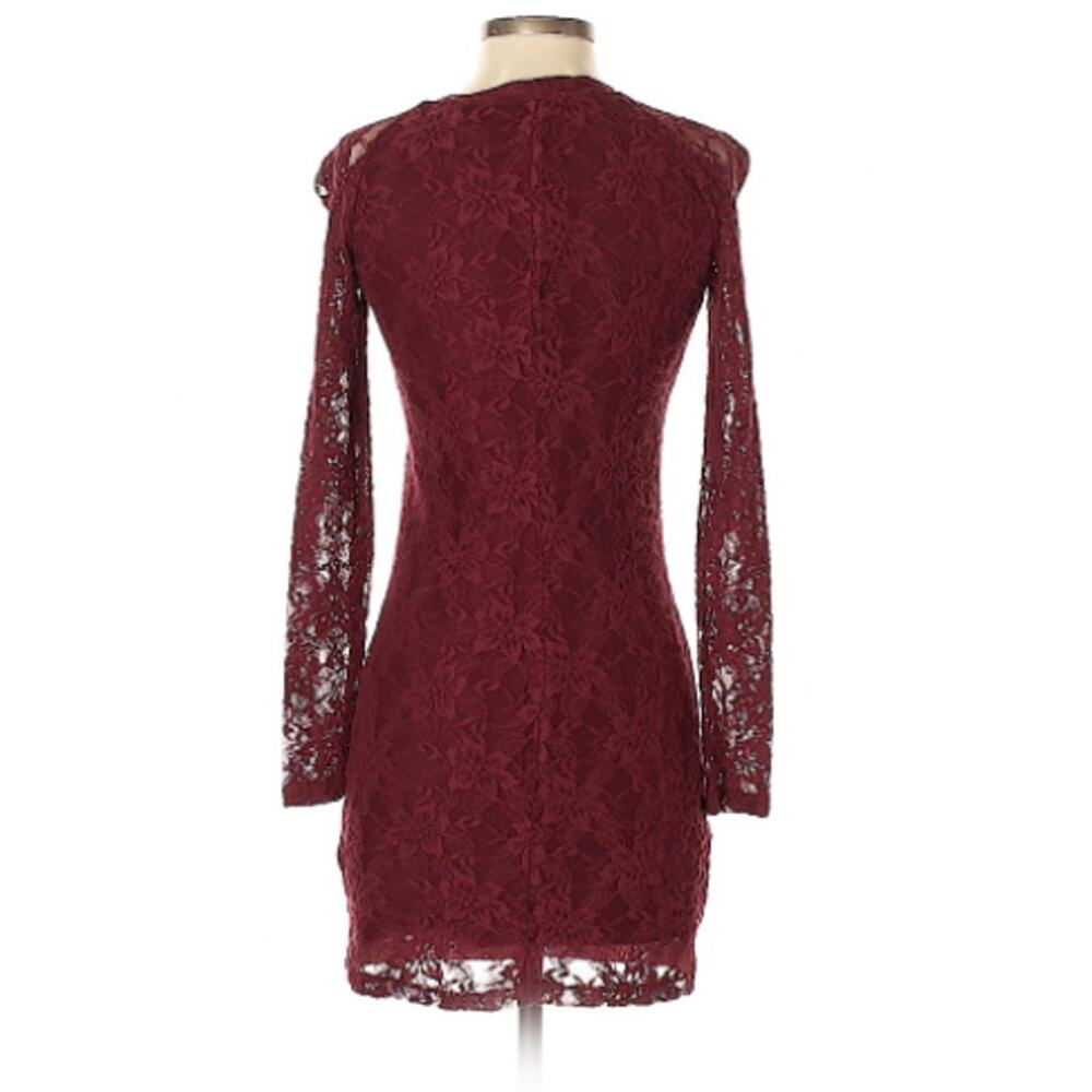 Sunday Best Aritzia‎ Burgundy Floral Lace Long Sleeve Mini Dress XS FRL2-8416-44 - Picture 2 of 7